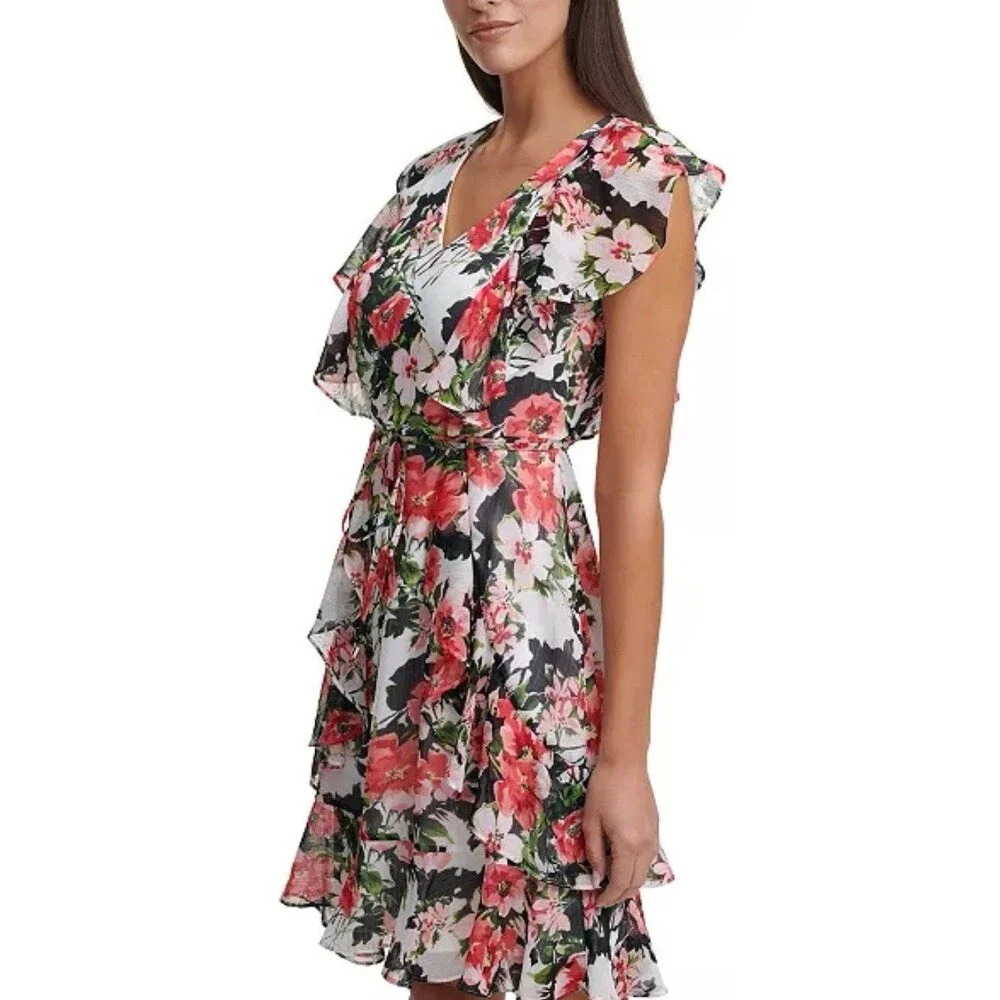 Tommy Hilfiger Ruffled Fit & Flare Dress‎ Women’s 2 Fairycore Romantic Wedding - Picture 2 of 13